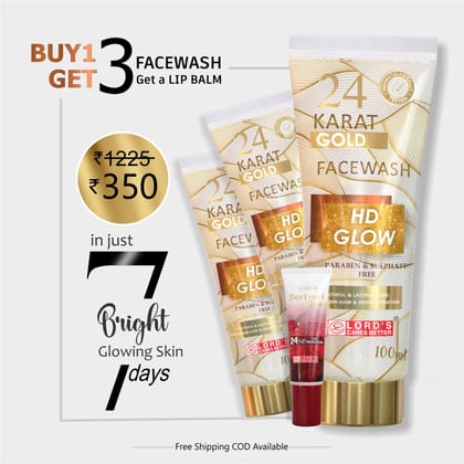 Buy 1 Get 3 Free - 24 Karat Gold Face Wash +Lip Balm(300ml+10g)