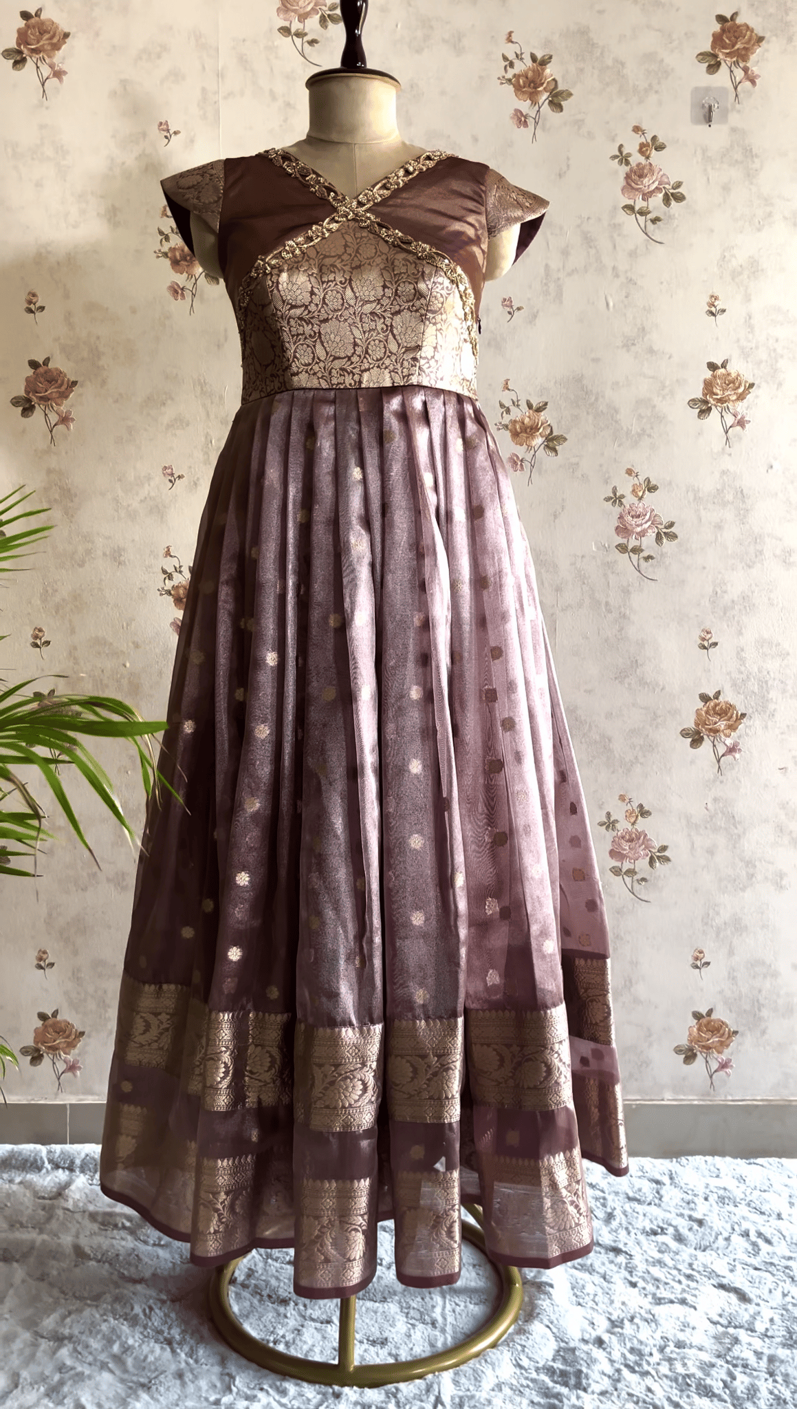 Pleated Tissue Silk Frock-XS