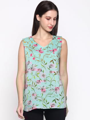 Mint 'Viscose' Floral Sleeveless Top-XS