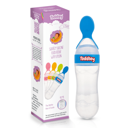 Toddley Premium Baby Feeding Spoon, Ultra-Soft Food Grade Silicone for First Feeds & Cereals (4+ Months, Blue, Set of 1)