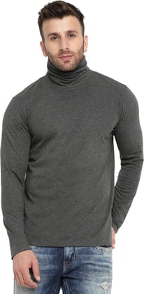 Gritstones Solid Men High Neck Grey T-Shirt