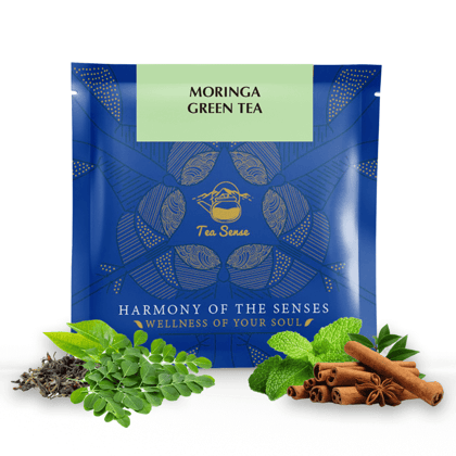 TEA SENSE Moringa Green Tea Pyramid Bags | 15 Pc | Pyramid Tea Bags in Sealed Pouches | Green Tea with Moringa, Spearmint, and Cinnamon | Refreshing | Can be Rebrewed