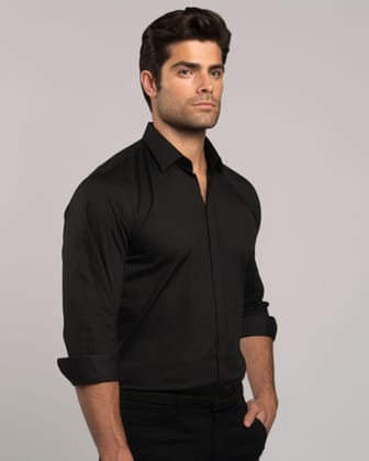 Solid Formal Black Shirt-BLACK / S