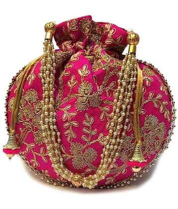Apratim Pink Silk Potli - Pink