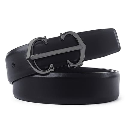 Hemener Men Pin Hole   Buckle Black Leather Belt-28