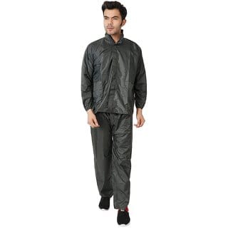 IIVAAS Men's Raincoat with Adjustable Hood, Stylish Jacket with Pockets, Waterproof Pant with Carrying Pouch Green