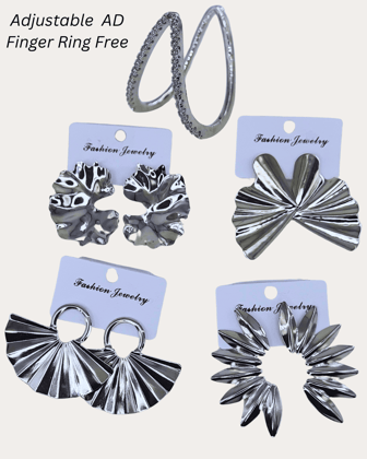 Anti Tarnish  4 PCS COMBO Top  Earrings in Silver Polish With Free Adjustable Finger Ring