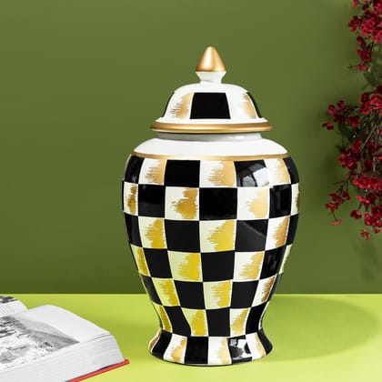 Checkered Radiance Decorative Ceramic Vase And Showpiece - Big-Height - 15 Inches & Width - 9 Inches / Ceramic / Available