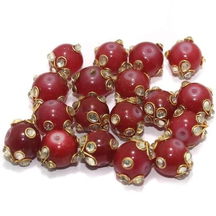 20 pcs 12mm  Glass Kundan Beads Round  Red-Red / Glass