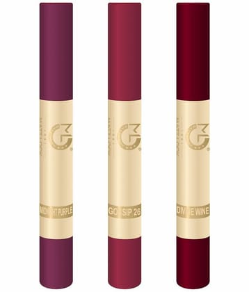 Mattlook Velvet Smooth Non-Transfer, Long Lasting & Water Proof Lipstick, Gossip-26|Divine Wine-30|Purple-22, Pack of 3 (6gm)