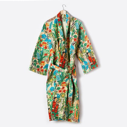 Frida Kahlo Kantha Quilted Kimono Bath Robes/ Night Suit -Beige