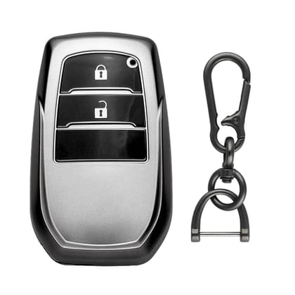 Keyzone TPU Key Cover & zinc alloy key holder for Toyota Innova Crysta, Innova HyCross, Hilux 2 Button Smart Key (GMTP18_2b, zinc alloy)-Gunmetal