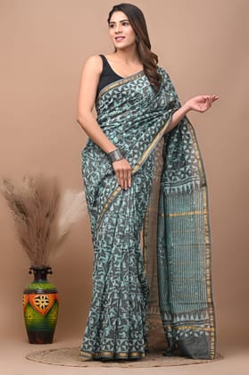 JAIPUR HANDBLOCK PRINT Exclusive collection of handblock printed pure chanderi silk sarees with blouse piece.