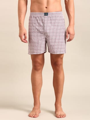 White & Brown Checked Cotton Boxer-M