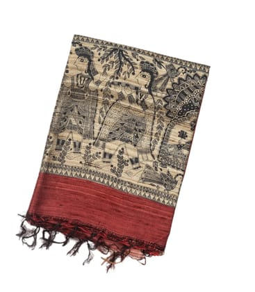 Crimson Handloom Dupion Silk Saree With Printed Princess Motifs-Crimson