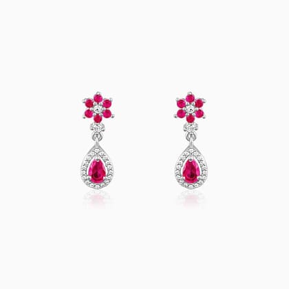 Silver Pink Flower Mini Drop Earrings