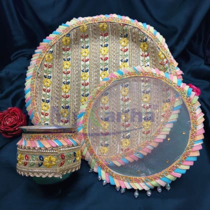 Leaf and yellow flower design karwachauth thali