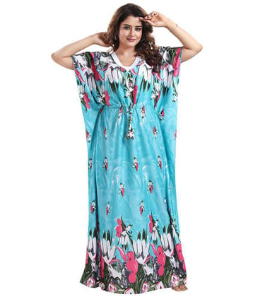 Gutthi Blue Satin Nursing Nighty - Free Size