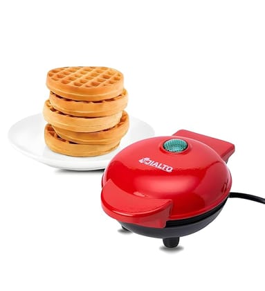 Mini Waffle Maker 4 Inch- 350 Watts: Non-Stick Electric Iron Machine Red Waffle Maker