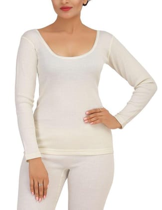 Monte Carlo Pure New Merino Wool Machine Washable 3/4 Sleeves Round Neck Thermal for Women Off White Color-32 / XX-Small