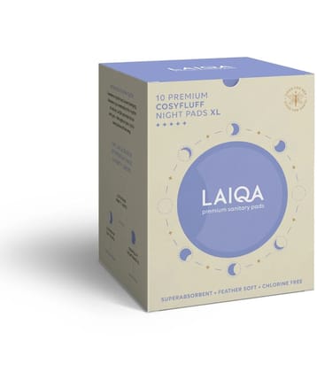 LAIQA Ultra Soft Heavy Flow Night Sanitary Pads For Women - 10XL Pads With 100% Biodegradable Disposal Bags+2 Pantyliners (1 Box)