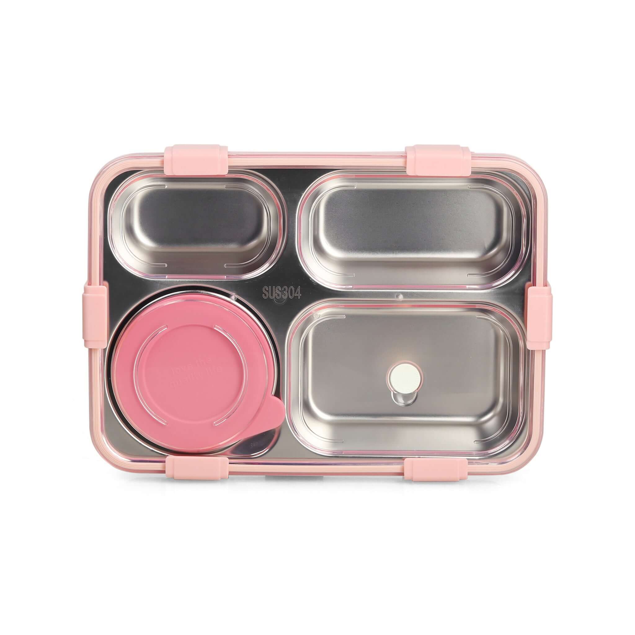 Korean Bento Box 4 Grid with Soup Bowl - Pink