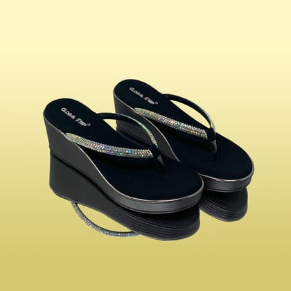 Sparkling Wedge Sandals-Black / 36