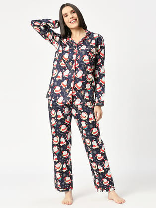 Christmas Time Button Down Pj Set - Pure Cotton Pj Set with Notched Collar-XS