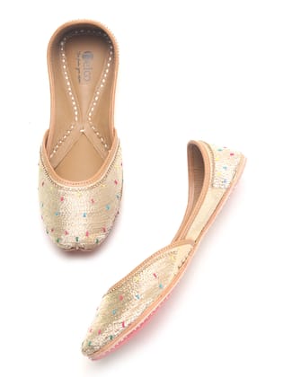 Embroidered colourful Jutti-UK-7 / Gold