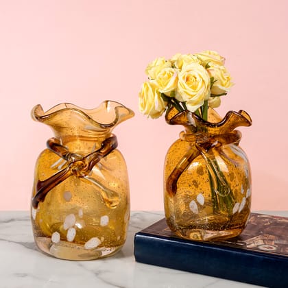 Gold Rush Handblown  Glass Vase & Decorative showpiece - Set of 2-Big - WIDTH - 6 INCHES & HEIGHT - 9.5 INCHES / Small - WIDTH - 5.5 INCHES & HEIGHT - 7.5  INCHES / Glass