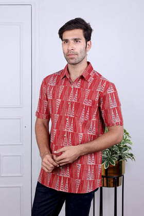 Rust Ajrakh Cotton Shirt Half Sleeves MSHHS04248-S