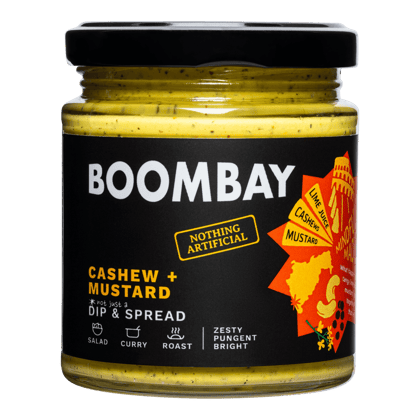 BOOMBAY Cashew + Mustard Dip and Spread - Use as a Salad Dressing, Curry Paste, Marinade for Roast, Spread on Bread, 190 gm