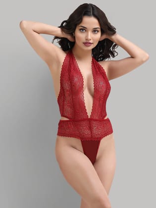 Overall Lace Exquisite Maroon Teddy Dress-M / Maroon