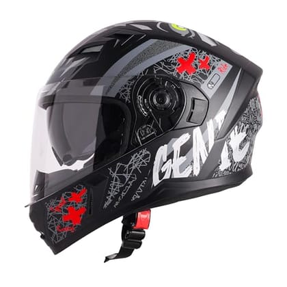 Steelbird SBA-21 Genie ISI Certified Full Face Graphic Helmet for Men and Women with Inner Smoke Sun Shield (Glossy Black Red)-Medium 580 MM