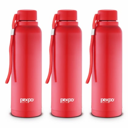 Pexpo PU Insulated 4 Hours Warm & Cold School Kids Bottle, 700 ml, Pack of 3 Red, Stereo | Safe & Portable