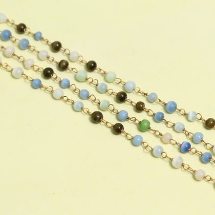 Glass Cats Eye Beaded Chain Round 4mm-MultiColor / Glass
