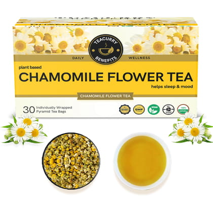 TEACURRY Chamomile Tea (1 Month Pack, 30 Tea Bags) - Helps with Sleep, Sugar Levels and Relaxation