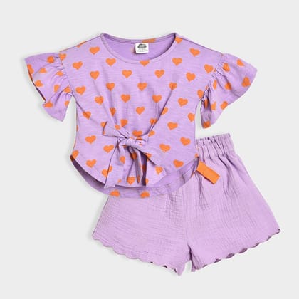 Bloom Printed Top & Solid Shorts Set Purple-0-3 M / Purple