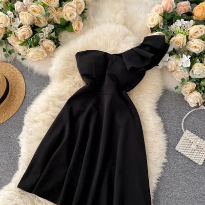 Vivien One Shoulder Mini Dress-36 / Black