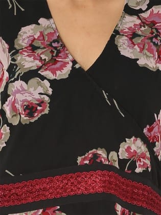Black Floral Georgette Midi Dress