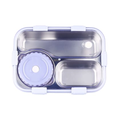 Korean Bento Box 3 Grid with Soup Bowl, Leakproof-Purple