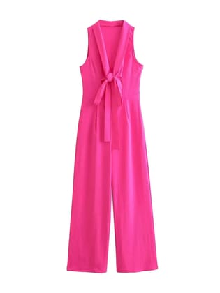 Pink Sleeveless Knotted Jumpsuit-S / PINK