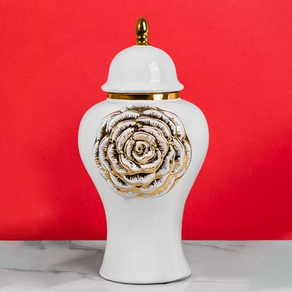 Golden Floral Elegance Ceramic Vase - Medium-HEIGHT - 16 INCHES & WIDTH - 7.5 INCHES / CERAMIC / AVAILABLE