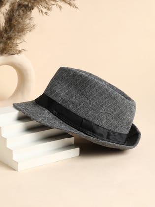 Striped Fedora Hat - Grey-Hat