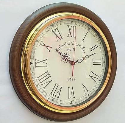 Rustic Home Accent Nautical Collection Wooden Finish Brass Wall Clock-Brown & Brass