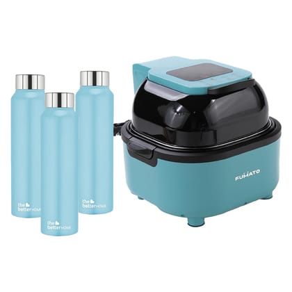 The Better Home FUMATO Aerochef Pro Air fryer With Digital Screen Panel 6.8L LightBlue  Stainless Steel Water Bottle 1 Litre Pack of 3Blue-The Better Home FUMATO Aerochef Pro Air fryer With Digit