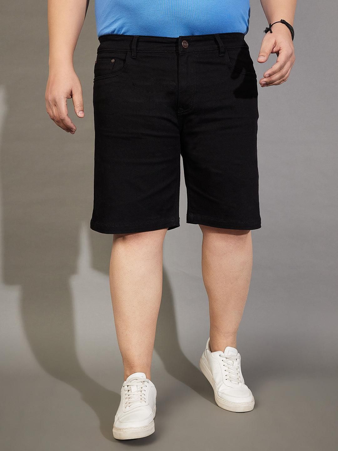 Men Plus Size Impetus-Black Solid Shorts-Men Plus Size Impetus-Black Solid Shorts - 9XL