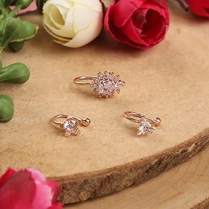 Women Pack of 3 Rose Gold-Plated American Diamond-Studded No