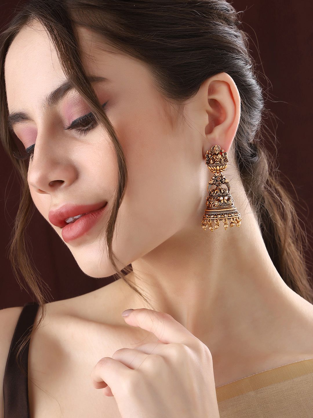 Priyaasi Plain Gold Plated Temple Earrings-Priyaasi Plain Gold Plated Temple Earrings - Onesize