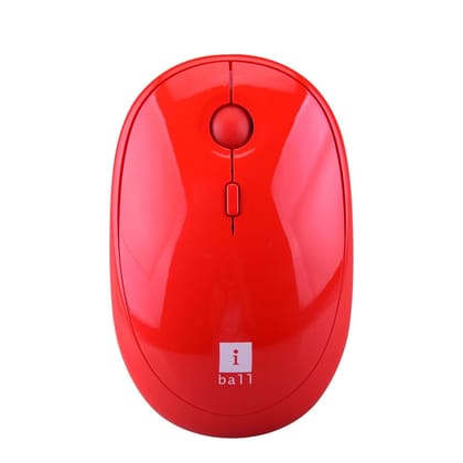 iball Cherry Wireless Mouse with Silent Keys Shiny Red, 2.4 GHz High Speed, Slient Clicks, 800/1200/1600 Dpi, Adjustable Speed - Red 